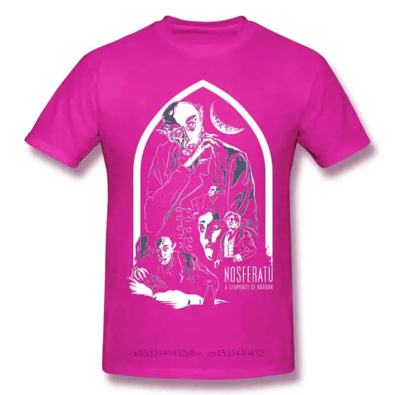 Cotton T Shirt with Horror Dracula Nosferatu Print Fuchsia
