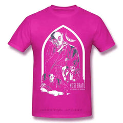 Cotton T Shirt with Horror Dracula Nosferatu Print Fuchsia