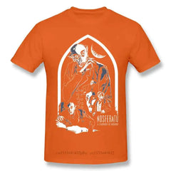 Cotton T Shirt with Horror Dracula Nosferatu Print Orange