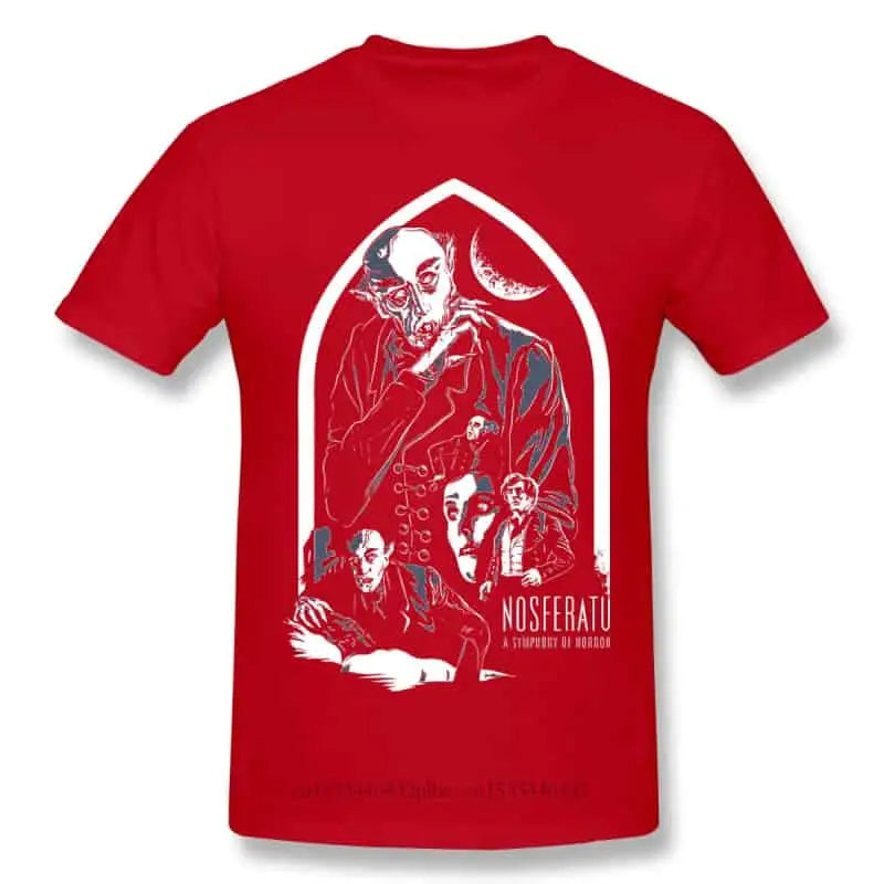 Cotton T Shirt with Horror Dracula Nosferatu Print Red / S