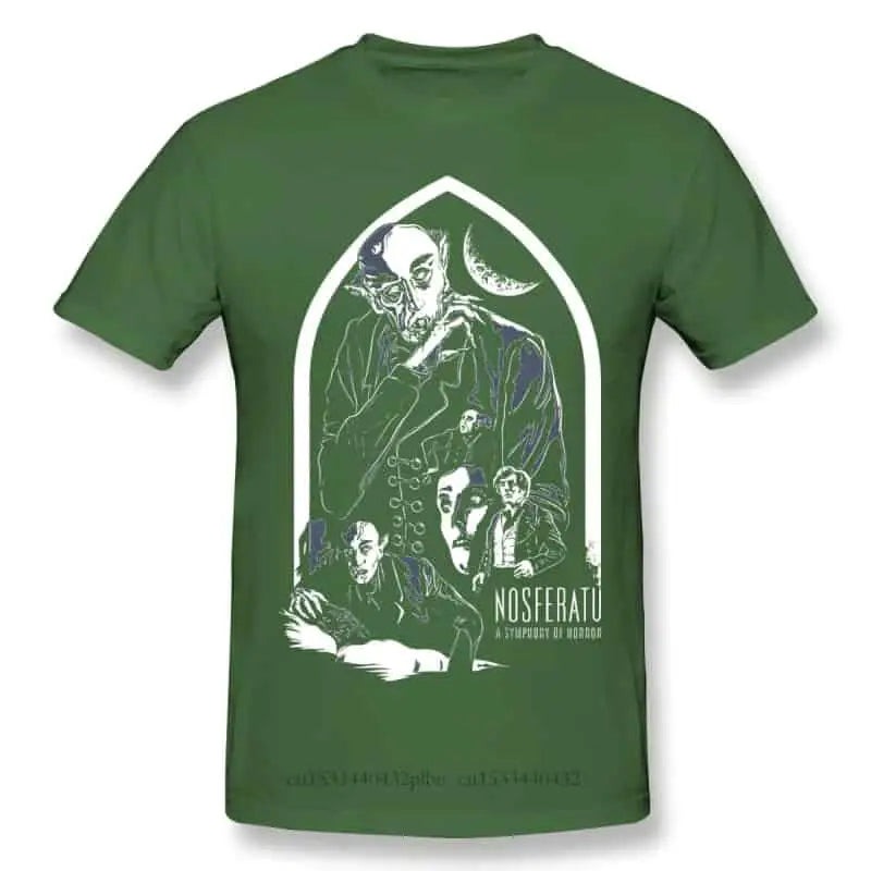 Cotton T Shirt with Horror Dracula Nosferatu Print