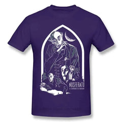 Cotton T Shirt with Horror Dracula Nosferatu Print