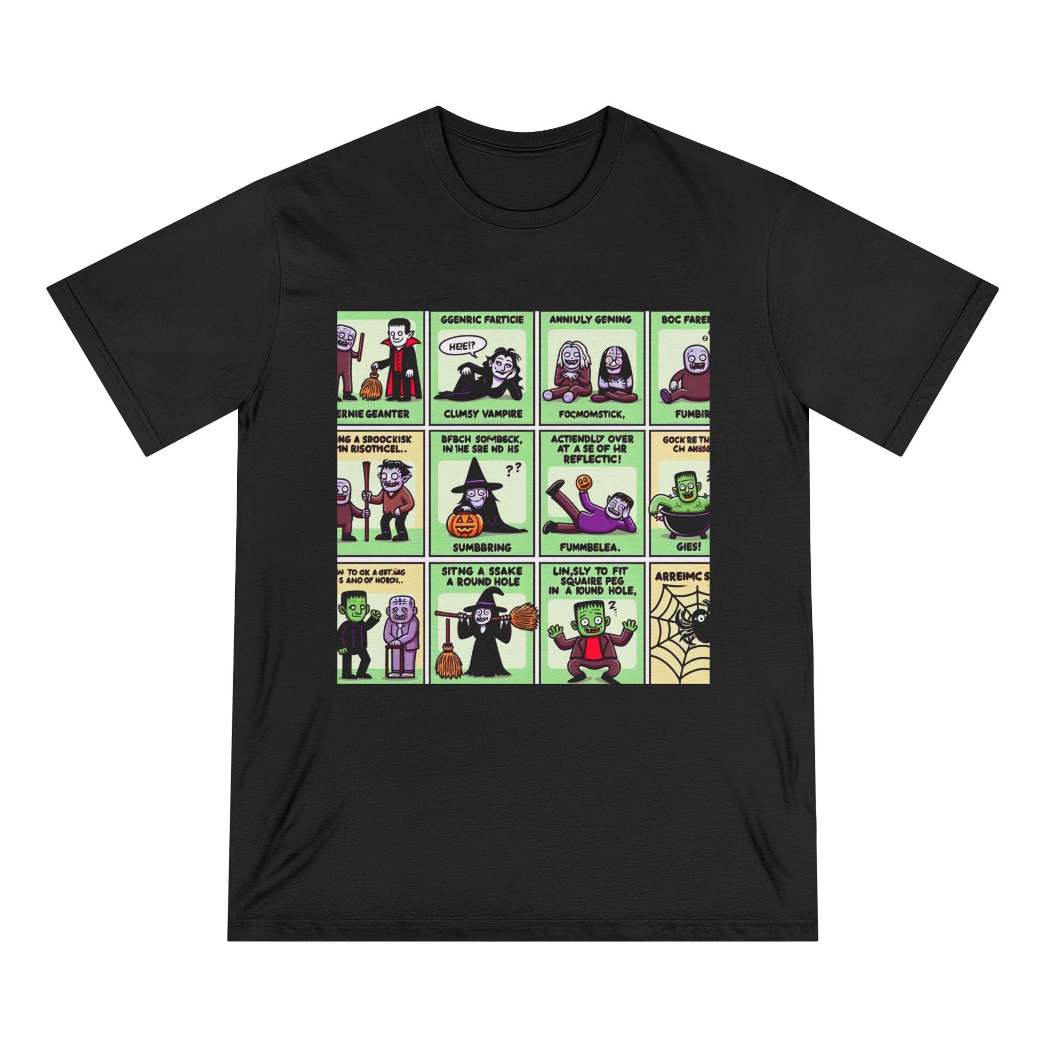 Cotton Terror T-Shirt with Horror Characters Design Black