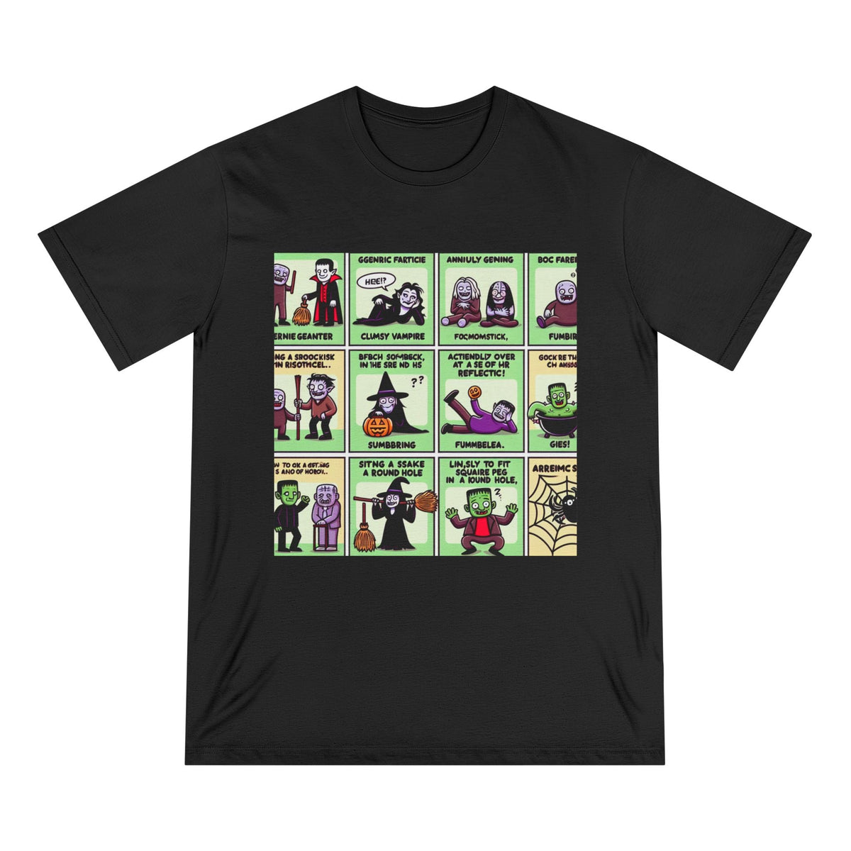 Cotton Terror T-Shirt with Horror Characters Design Black