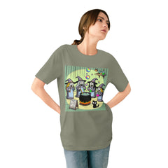 Cotton Unconventional Halloween T-Shirt with Witches and Cat