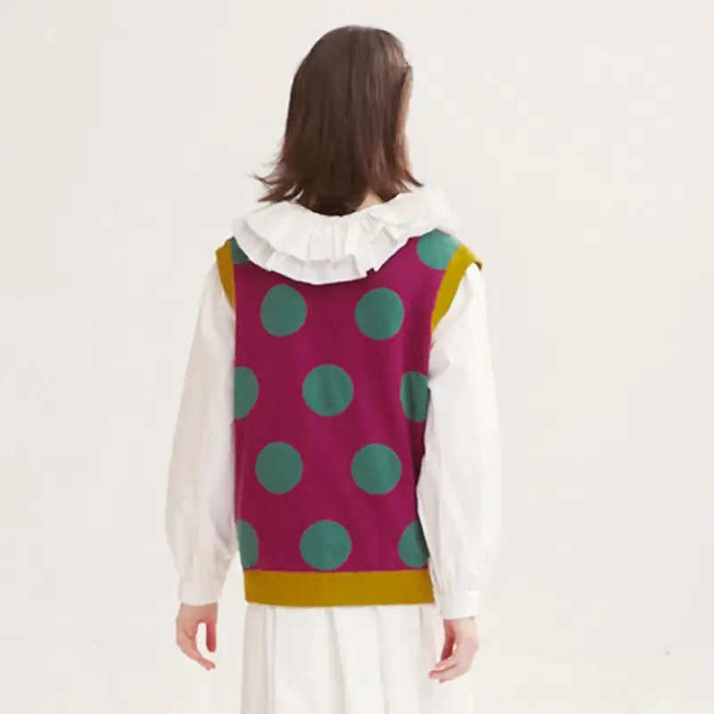 Cotton V Neck Knitted Vest Cartoon Animals Loose Style