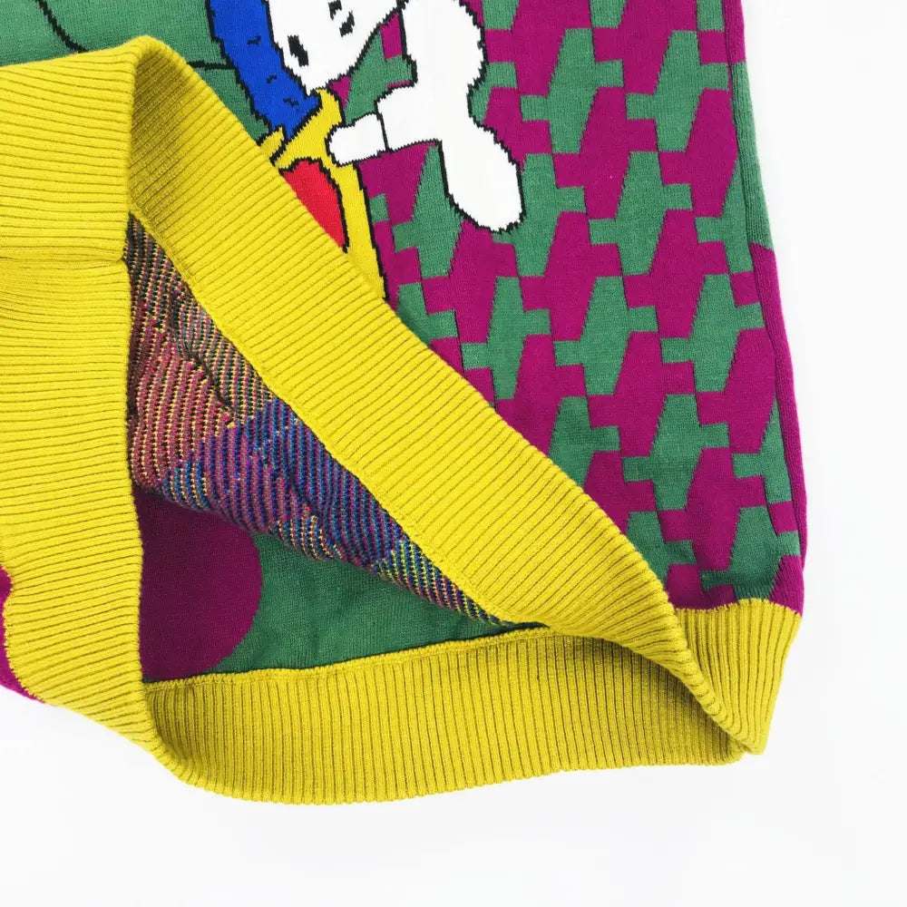 Cotton V Neck Knitted Vest Cartoon Animals Loose Style