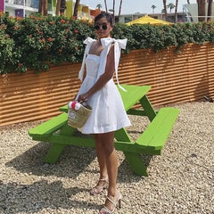 Cotton White Bow Ribbon Fit and Flare Mini Dress