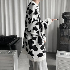 Cow Print Loose Sweater for Casual Wear