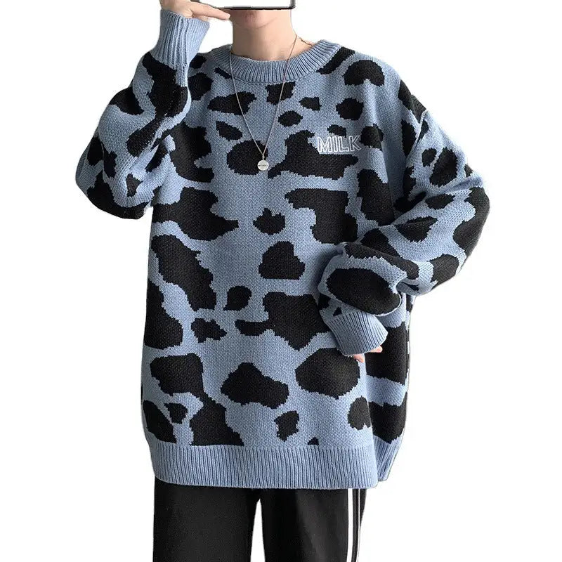 Cow Print Loose Sweater for Casual Wear