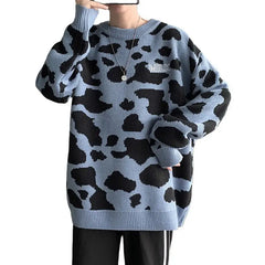 Cow Print Loose Sweater for Casual Wear