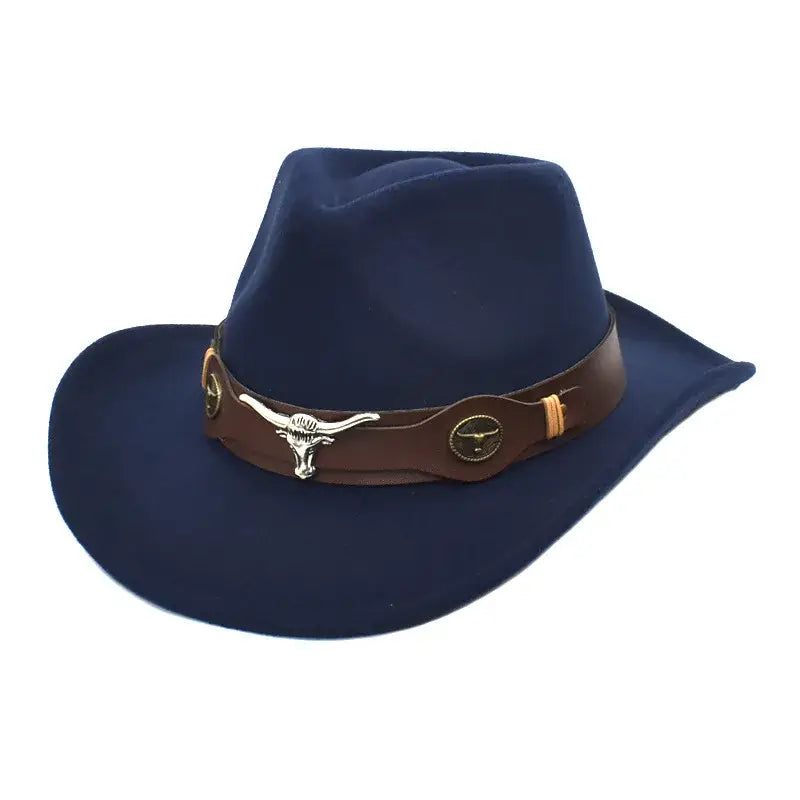 Cowboy Rolled Edge Western Hat Bull Style Blue