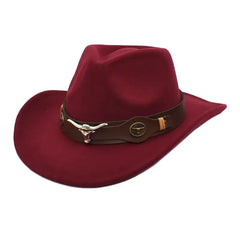 Cowboy Rolled Edge Western Hat Bull Style Dark Red