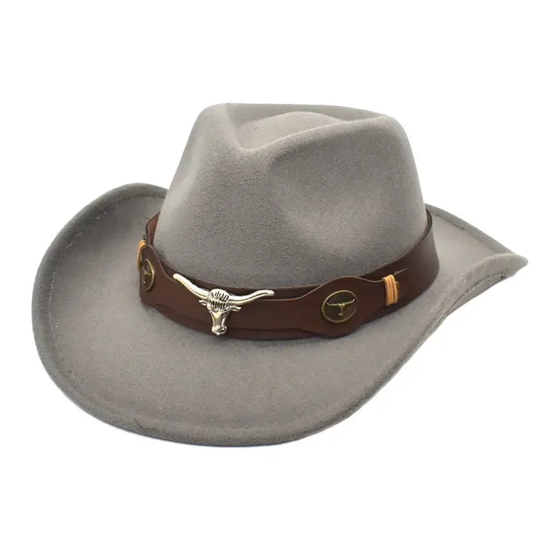 Cowboy Rolled Edge Western Hat Bull Style Gray