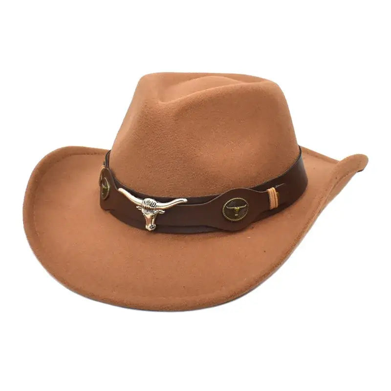 Cowboy Rolled Edge Western Hat Bull Style Khaki