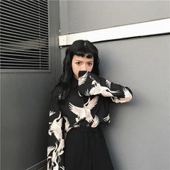 Crane Animal Print Black Shirt for Men / One Size