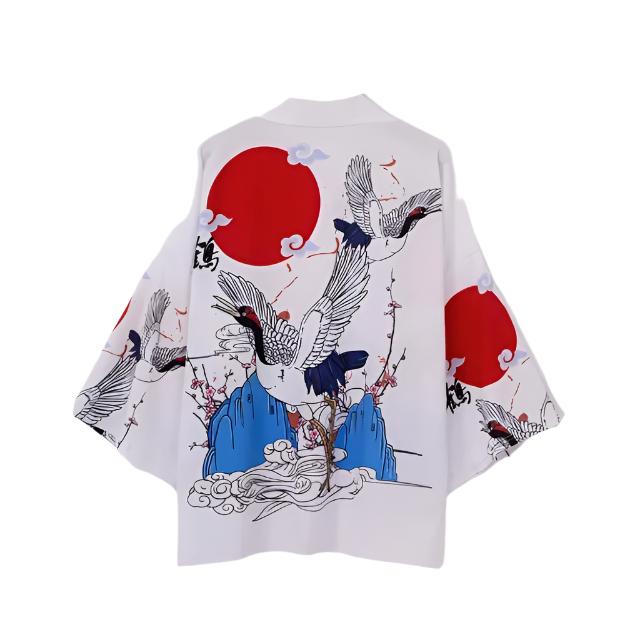 Kimono de manga 3/4 estilo japonés Crane