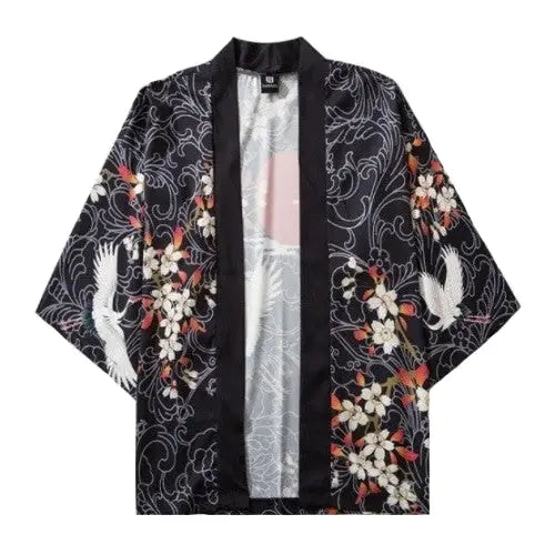 Cranes and Red Sun 3/4 Sleeve Kimono