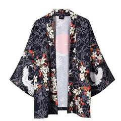 Cranes and Red Sun 3/4 Sleeve Kimono