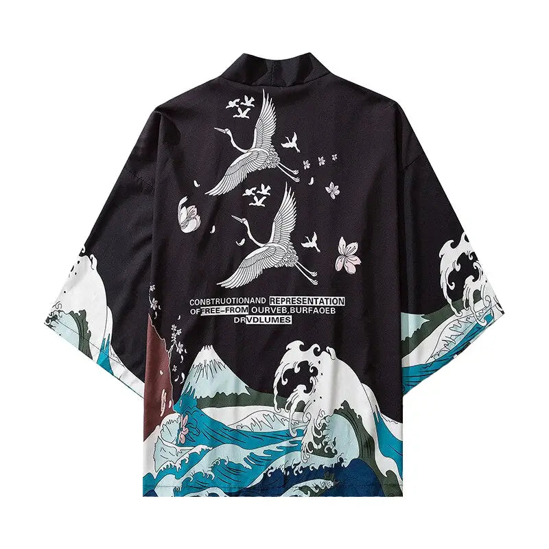 Cranes and Waves 3/4 Sleeve Kimono