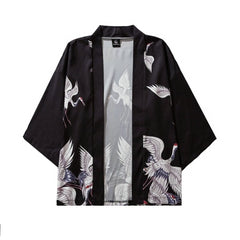 Cranes Flying Japanese Style 3/4 Sleeve Kimono - KIMONO