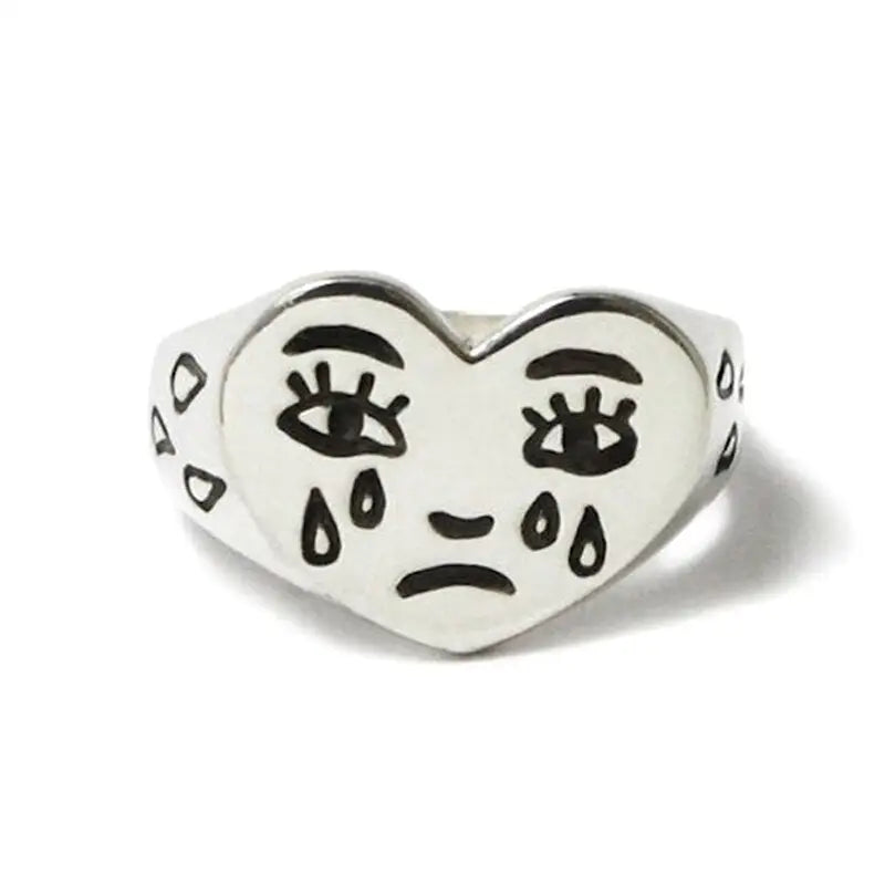 Creative Cry Face Rings - One Size / Silver