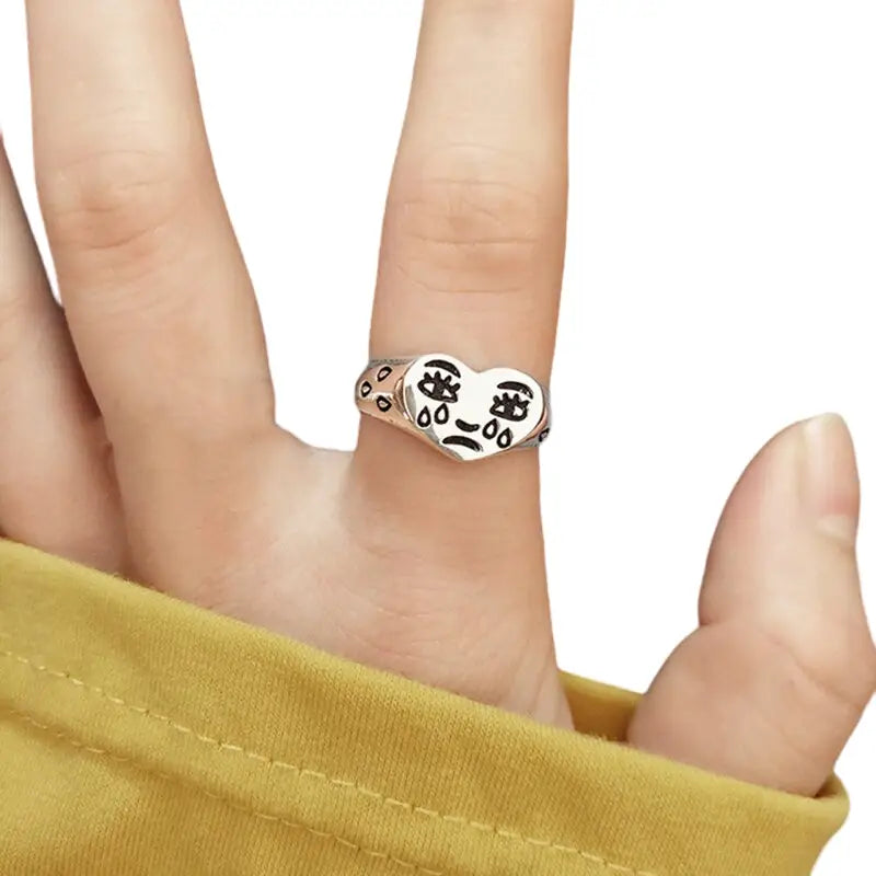 Creative Cry Face Rings - One Size / Silver