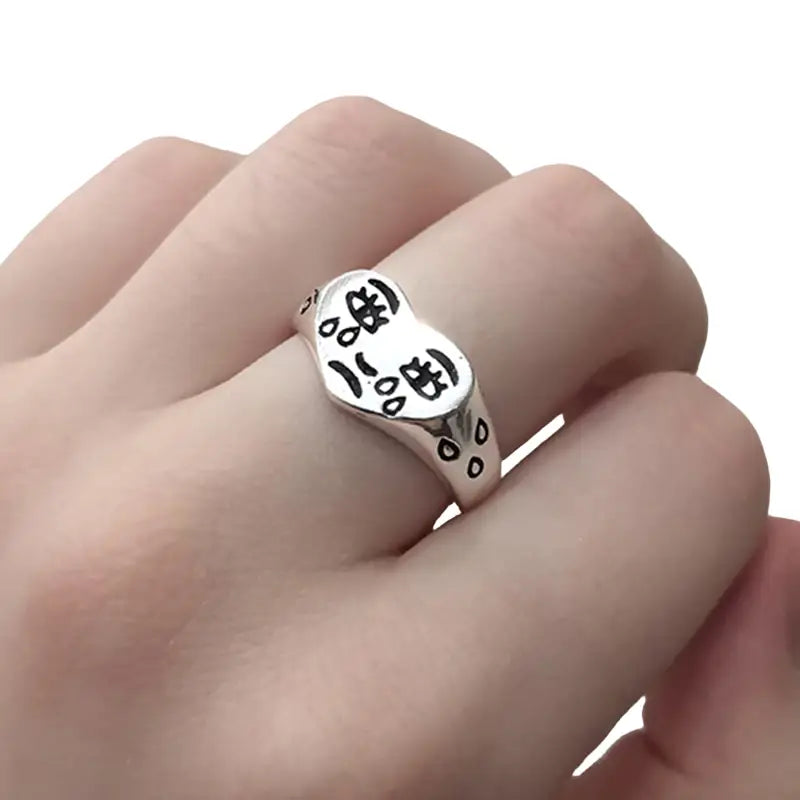 Creative Cry Face Rings - One Size / Silver