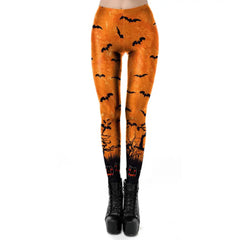 Creativity Halloween Skull Pumpkin Print Leggings