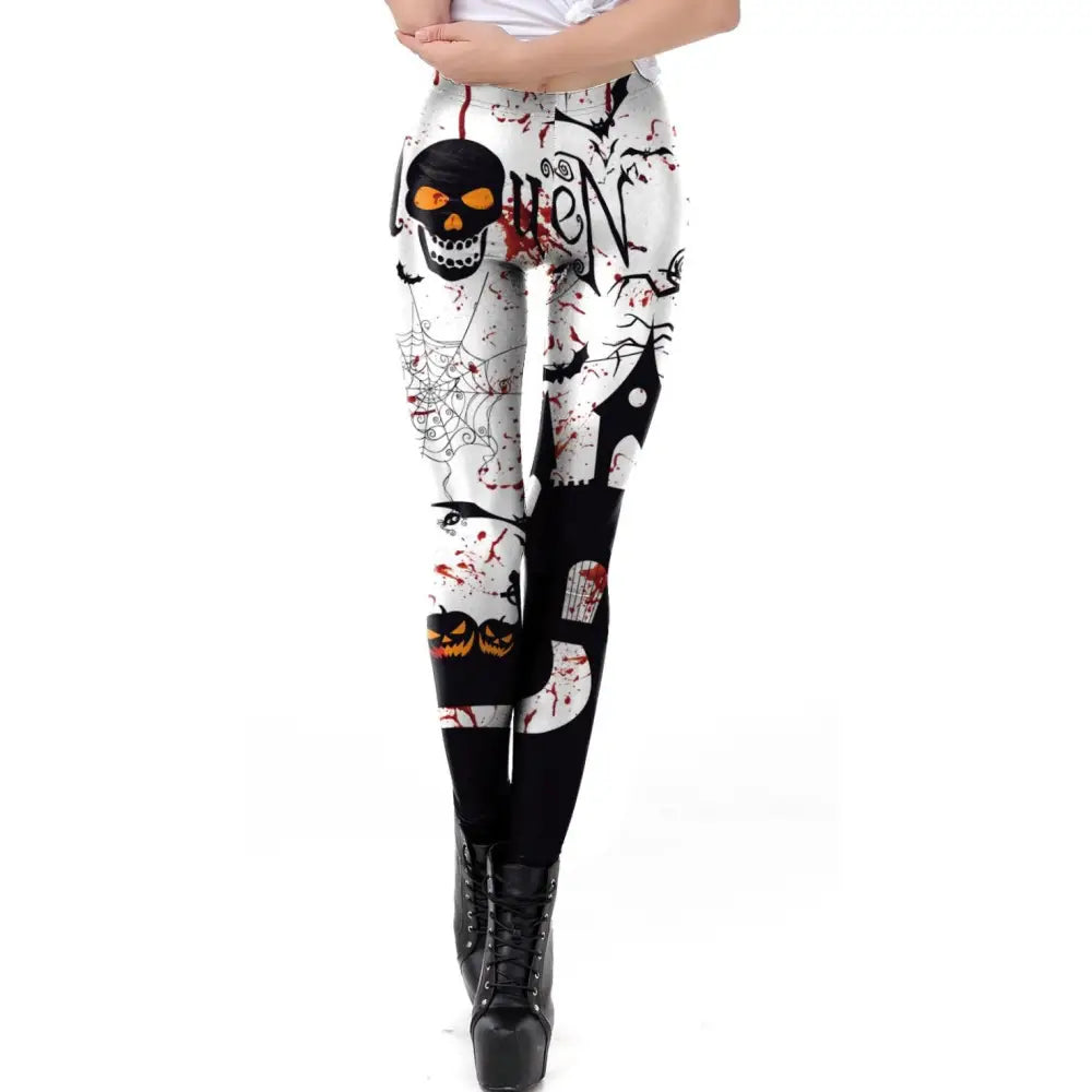 Creativity Halloween Skull Pumpkin Print Leggings