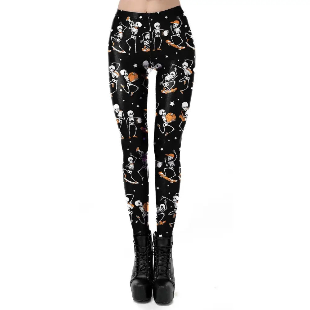 Creativity Halloween Skull Pumpkin Print Leggings