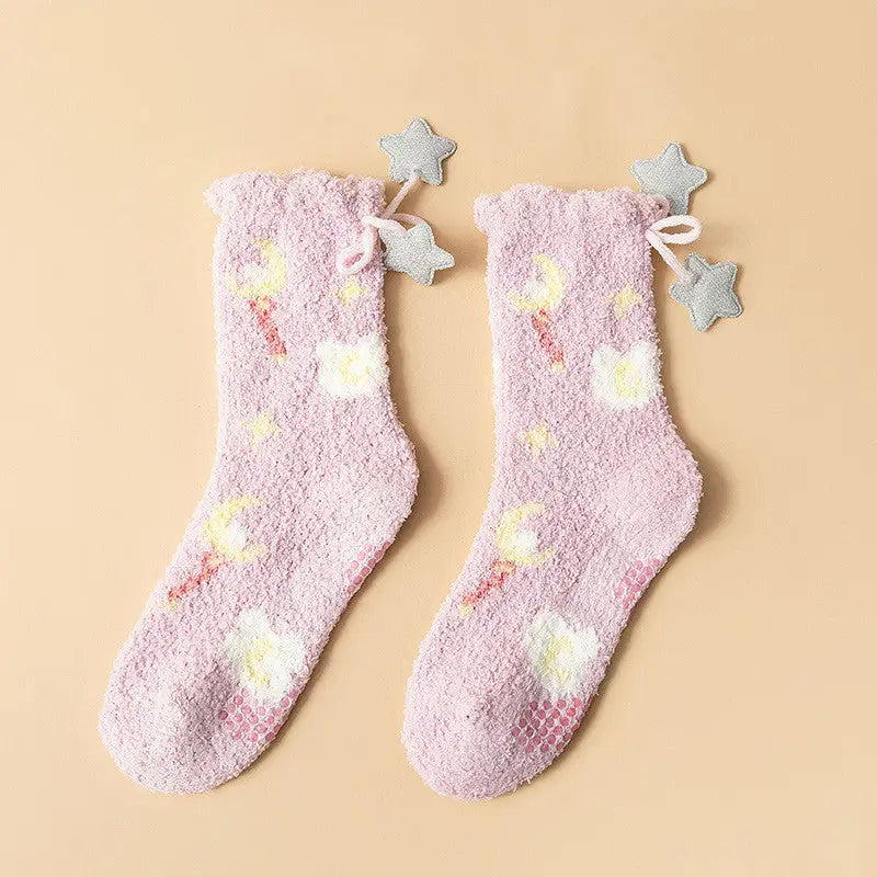 Crescent Moon Rainbow Knitted Socks - Peach Magic Bear