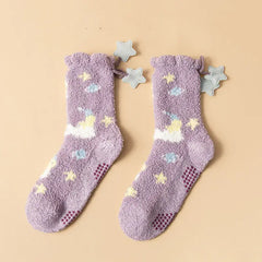 Crescent Moon Rainbow Knitted Socks - Wisteria night sky