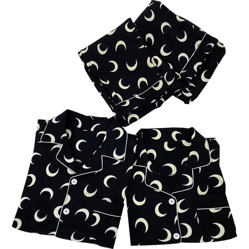 Crescent MoonLong Sleeve Pajama Suit for Women M / Black