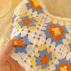 Crochet Floral Print Sleeveless Crop Tops