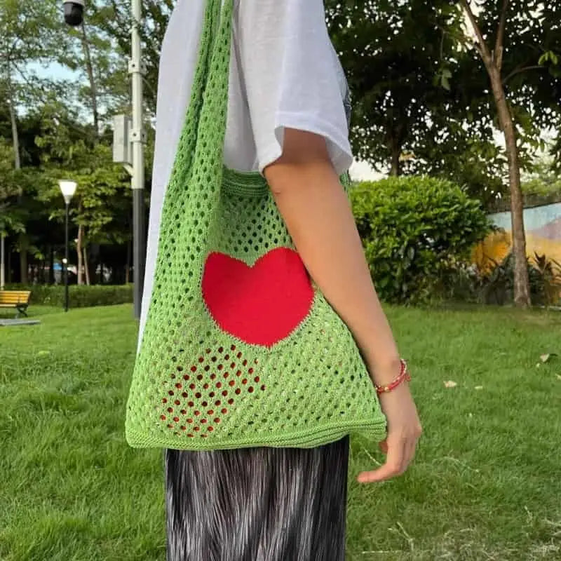Crochet Heart Hollow Out Knitted Shoulder Bag