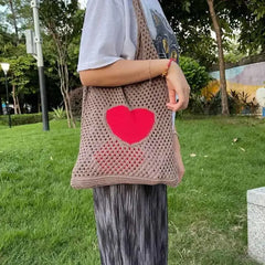 Crochet Heart Hollow Out Knitted Shoulder Bag