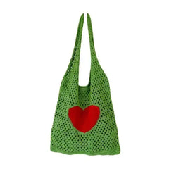 Crochet Heart Hollow Out Knitted Shoulder Bag - Green