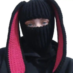 Crochet Knitted Balaclava Bunny Hat with Ears Violent
