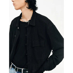 Crochet Lace Long Sleeve Shirt with Point Collar