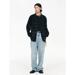 Crochet Lace Long Sleeve Shirt with Point Collar