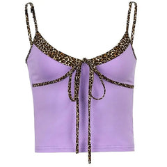 Cropped Cami Features Leopard Patchwork and Tie Front