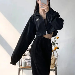 Cropped Windbreaker Long Sleeve Jacket for Women