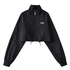 Cropped Windbreaker Long Sleeve Jacket for Women Black / S