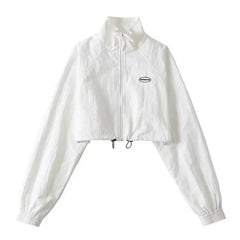 Cropped Windbreaker Long Sleeve Jacket for Women White / S