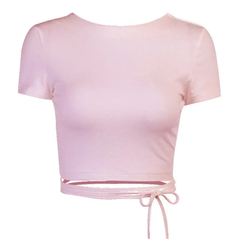 Cross Bandage Backless Crop Top - Pink / S - crop top