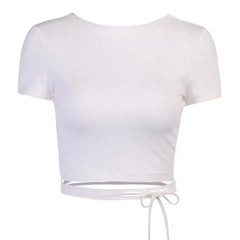 Cross Bandage Backless Crop Top - White / S - crop top