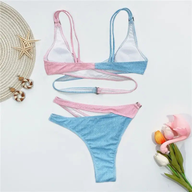 Cross Bandage Bikini Two Piece Swimwear Set