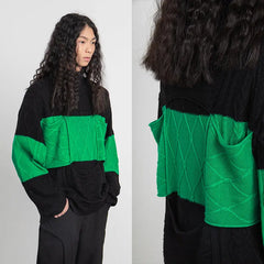 Cross-Knit Sweater Strip Round Neck Pullover