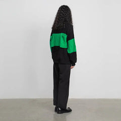 Cross-Knit Sweater Strip Round Neck Pullover